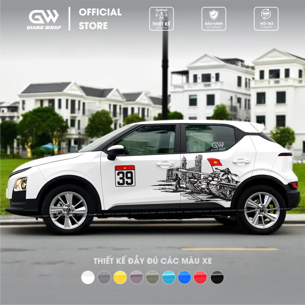 Tem xe vf5, tem xe vf5 30/04, decal dán xe 30 thang 4